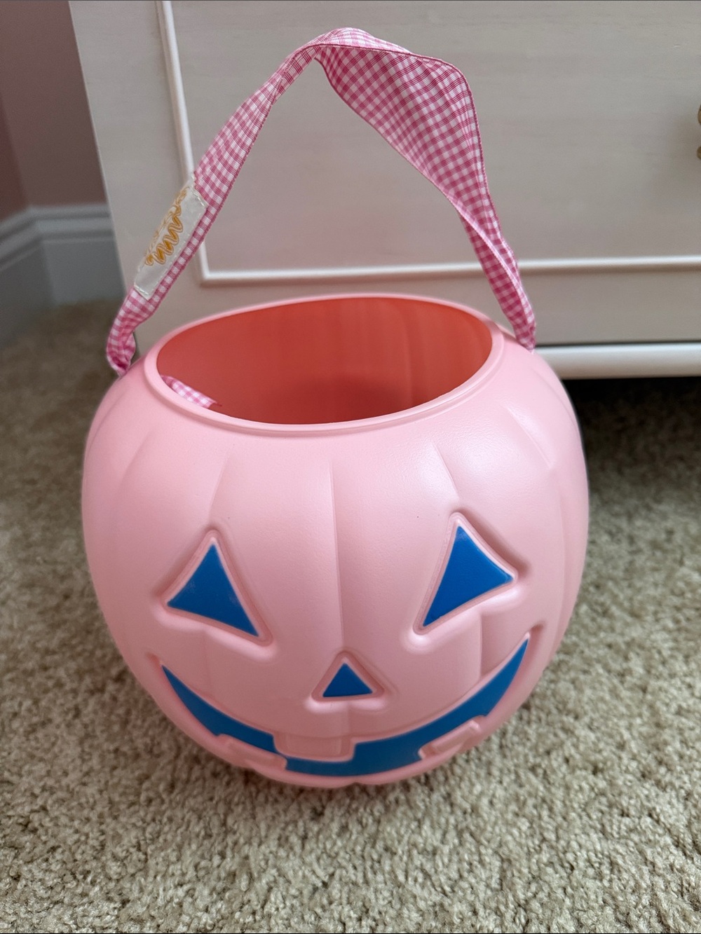 The Beaufort Bonnet Company Pink Pumpkin Bucket with Blue Jack-o'-Lantern Face